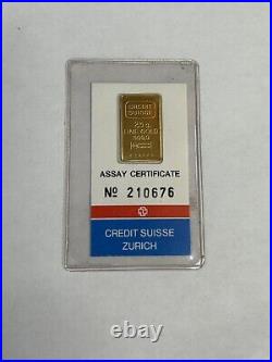 Credit Suisse Valcambi 2.5 Gram 999.9 Fine Gold Bullion Bar In Assay Card