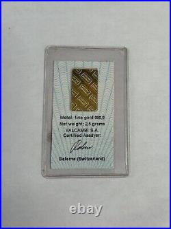 Credit Suisse Valcambi 2.5 Gram 999.9 Fine Gold Bullion Bar In Assay Card