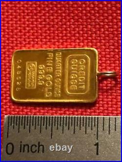 Credit Suisse/Valcambi'QUARTER OUNCE' 999,9 Fine Gold Pendant Bar +14K Bale