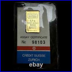 Credit Suisse Vintage 2.5g 9999 Fine Gold Bar withAssay