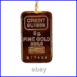 Credit Suisse With Assay Certificate 5g Fine Gold Bar Pendant