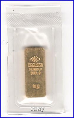 Degussa FeinGold 10g Ten Grams. 9999 Fine Gold Bullion Bar Sealed in Original