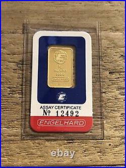 ENGELHARD 5 Grams Fine Gold Bar (999.9 Au) with Assay Certificate No Staples MINT