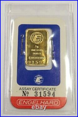 ENGELHARD USA 999.9 Fine Gold 5 Gram Vintage Bar with Assay #53206L