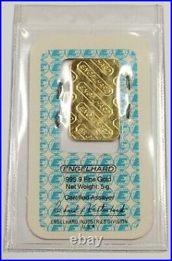 ENGELHARD USA 999.9 Fine Gold 5 Gram Vintage Bar with Assay #53206L