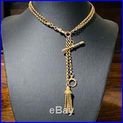 Edwardian 10ct, 10k, 417 Gold Albertina chain, T-bar, Dog clip & Tassell fitting
