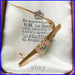 Edwardian 14ct, 14k, 585 rose gold Diamond & Emerald trilogy bar brooch, tie pin
