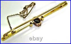 Edwardian Black Opal Diamond Platinum 15ct Yellow Gold Stock Pin Tie Bar Brooch