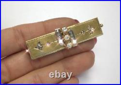 Elegant! Antique Victorian Sparkling Diamond 18K Gold Bar Pin with Fleur de Lis