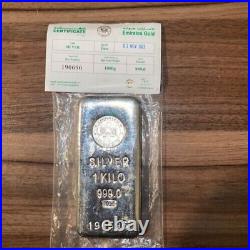Emirates Gold 1 Kilo Silver Cast Bar 999.0 Fineness serial number# 190696