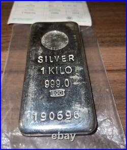 Emirates Gold 1 Kilo Silver Cast Bar 999.0 Fineness serial number# 190696