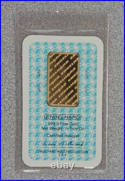 Engelhard 1/2 Ounce Fine Gold 999.9 Bar with Assay Certificate No. 604881 (Sealed)