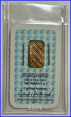 Engelhard 1 Gram Fine Gold. 9999 Bar with Assay Certificate No. F3966 (Sealed)