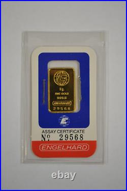 Engelhard 5 Gram. 9999 Fine Gold Bar / Ingot