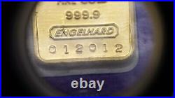 Engelhard 5 Gram 999.9 Fine Gold Bar in Assay Low Serial 12012 Sealed B8389