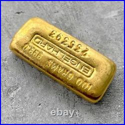Engelhard Gold Poured Bar 100 gram. 9990 Fine 3.215 oz
