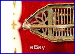 Estate 14K White Gold Filigree Bar Pin Brooch with Diamond Art Deco Style