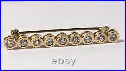 Estate Fine 14k Custom Modernist Yellow Gold. 54pt Diamond Bar PIN BROOCH 3.2gr