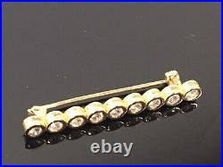 Estate Fine 14k Custom Modernist Yellow Gold. 54pt Diamond Bar PIN BROOCH 3.2gr