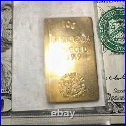 Extremely Rare Vintage Gold Bar Heraeus 10 Grams. 9999 Fine 25 SEP 1961 Swiss