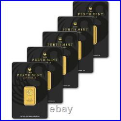 FIVE (5) 10 gram Gold Bar Perth Mint 99.99 Fine in Assay