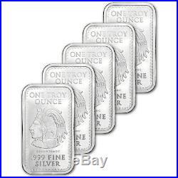 FIVE (5) 1 oz. Golden State Mint Silver Bar Aztec Calendar. 999 Fine