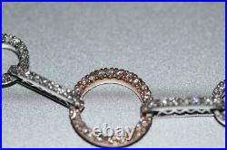 Fine 14K White/Rose Gold 2.30ctw Pave Diamond Circles Bar Link Bracelet 10.7 Gr