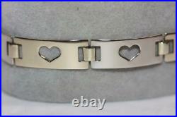 Fine 14K Yellowith White Gold Rectangle Open Heart Bar Link Bracelet 7 Long