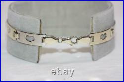Fine 14K Yellowith White Gold Rectangle Open Heart Bar Link Bracelet 7 Long