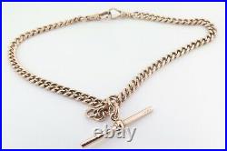 Fine Antique 9ct Rose Gold Curb link T Bar Fob Pocket Watch Chain 33.2g