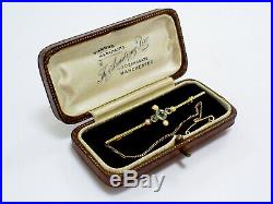 Fine Antique Edwardian 15ct Gold Aquamarine & Seed Pearl Bar Brooch/pin & Box
