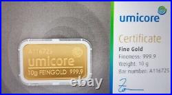 Fine Gold bar 24 Carat 10gramm Umicore
