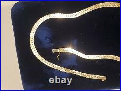 Fine Vintage 14k Italian Yellow Gold Herringbone Chain 16 Long Necklace 17grams