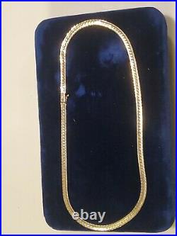 Fine Vintage 14k Italian Yellow Gold Herringbone Chain 16 Long Necklace 17grams