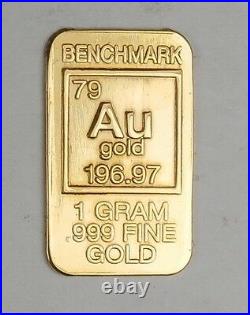 GOLD 1GRAM 24K PURE GOLD BULLION BENCHMARK ELEMENTAL BAR 999 FINE GOLD B28a