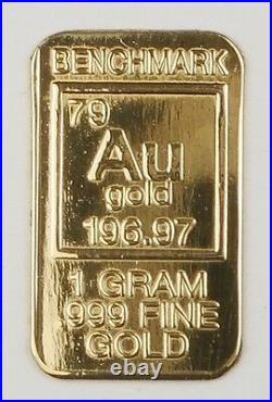 GOLD 1GRAM 24K PURE GOLD BULLION BENCHMARK ELEMENTAL BAR 999 FINE GOLD C11d