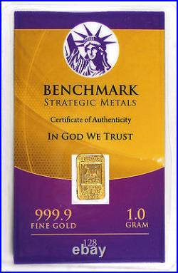 GOLD 1GRAM 24K PURE GOLD BULLION BENCHMARK ELEMENTAL BAR 999 FINE GOLD D3c