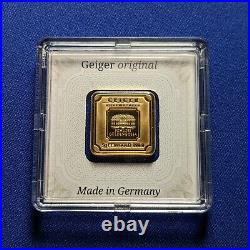 Geiger. 9999 Fine 5 Gram Gold Bar in Assay Holder