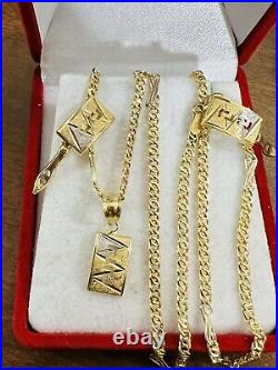 Genuine 18K Woman's Fine 750 Saudi Real Gold Bar Set Necklace 18 Long 3mm 5.55