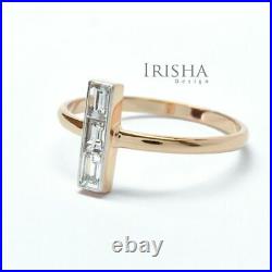Genuine Triple Baguette Diamond Ring 14K Gold Fine Jewelry Size- 3 to 8 US