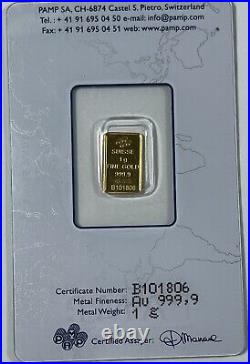 Gold 1 Gram 999.9 Fine (#20977) PAMP Suisse in Assay