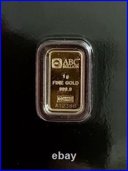 Gold 1 gram 999.9 Fine Gold ABC Bullion Minted Bar Sealed & Certified Ingot Gold 1 gram 999.9 Fine Gold ABC Bullion Minted Bar Sealed & Certified Ingot