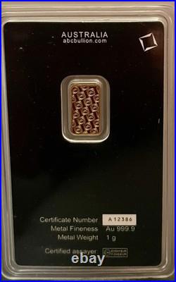 Gold 1 gram 999.9 Fine Gold ABC Bullion Minted Bar Sealed & Certified Ingot Gold 1 gram 999.9 Fine Gold ABC Bullion Minted Bar Sealed & Certified Ingot