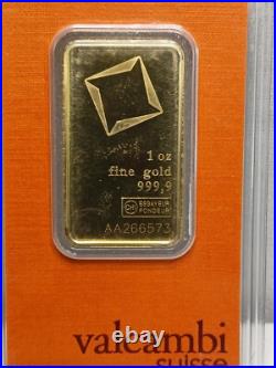 Gold Bar 1 oz Valcambi Suisse Fine Gold Bar. 9999 24kt READ