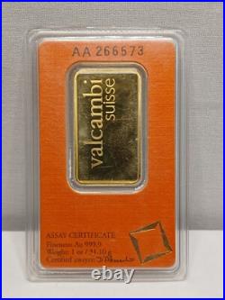 Gold Bar 1 oz Valcambi Suisse Fine Gold Bar. 9999 24kt READ
