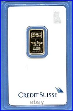 Gold Credit Suisse Liberty Mini-Gram 2 Grams 999.9 Fine Gold Bar in Assay