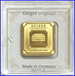 Gold Geiger Edelmetalle 10 Grams 9999 Fine Square Bar / Ingot In Assay Coa Gold Geiger Edelmetalle 10 Grams 9999 Fine Square Bar / Ingot In Assay Coa