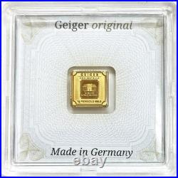 Gold Geiger Germany 1 Gram 9999 Fine Square Bar Sealed Ingot In Assay