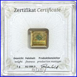 Gold Geiger Germany 1 Gram 9999 Fine Square Bar Sealed Ingot In Assay