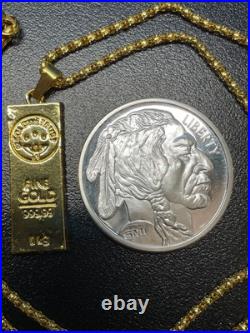 Gold Necklace Gold Bar Pendant & 1 Ounce. 999 Fine Silver Buffalo Round Gold Necklace Gold Bar Pendant & 1 Ounce. 999 Fine Silver Buffalo Round